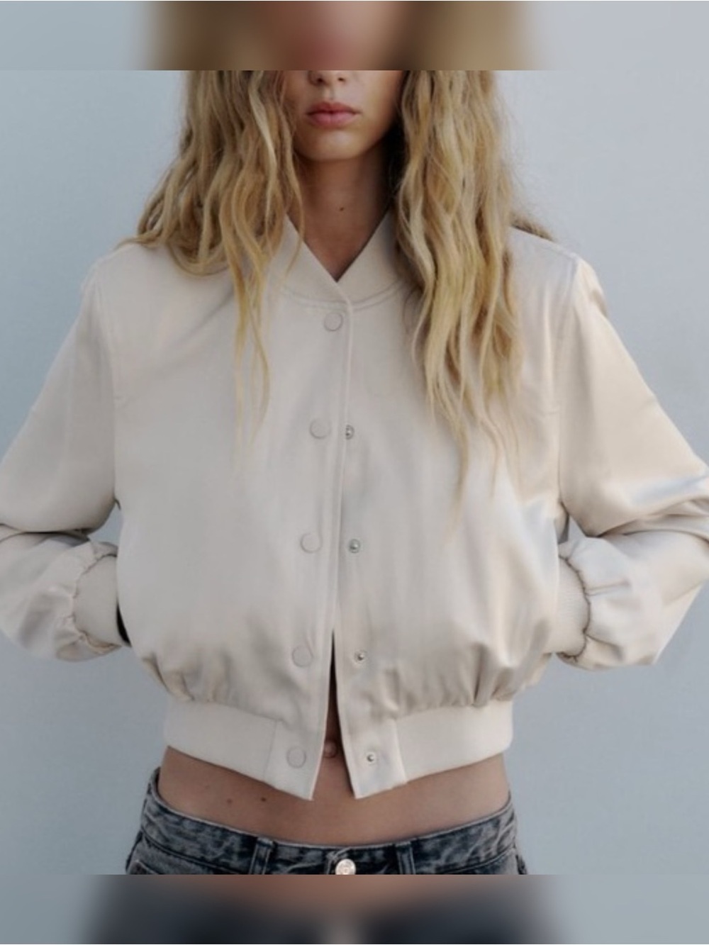 Zara Streetwear Faux Suede Cream Bomber Jacket w/Sidepockets for Women Sz xxl